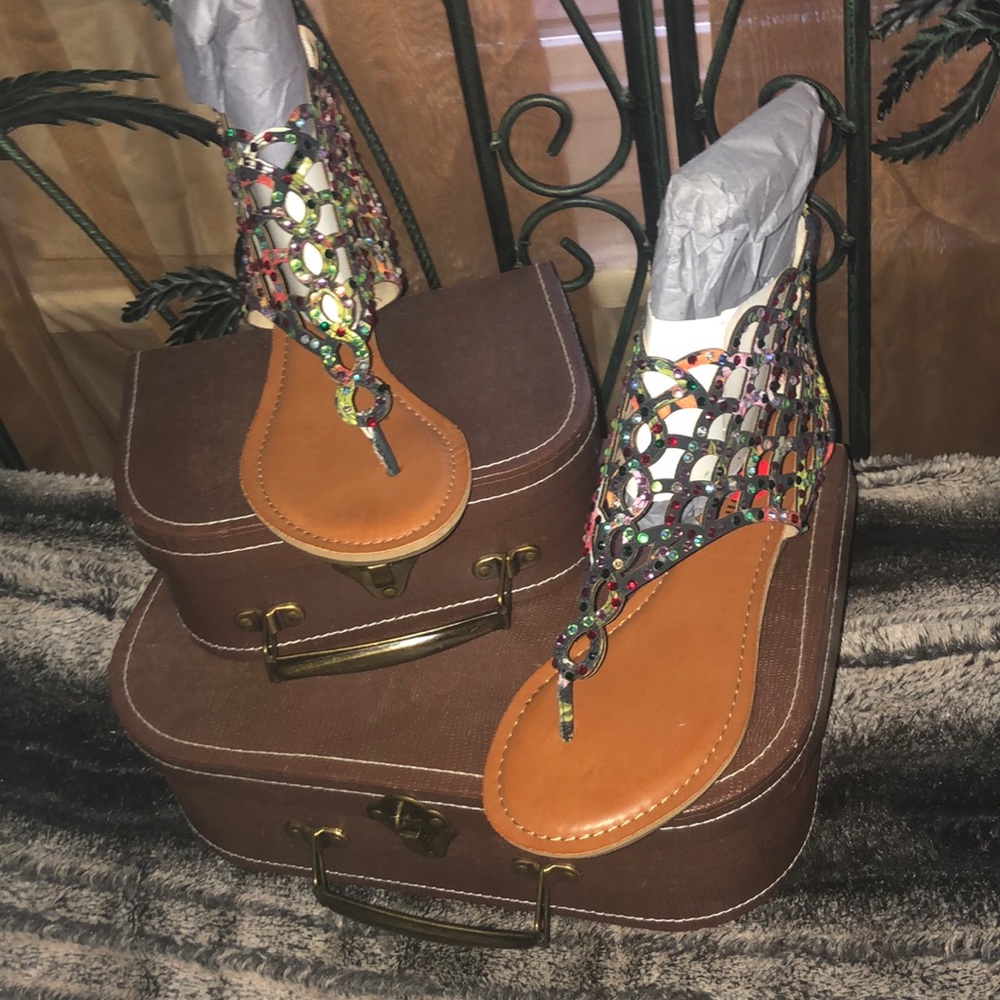 Zigisoho gems stones caged sandals. Multi colored.